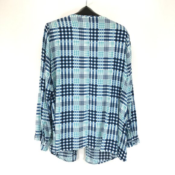 Lane Bryant Button Up Blouse Women's Plus Size 18/20 Blue Plaid Career Rayon - Picture 7 of 13